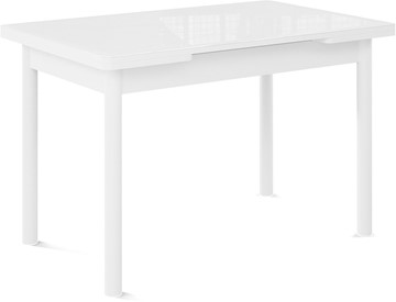 Кухонный стол раскладной Милан-мини EVO (ноги металлические белые, стекло белое/белый) в Таганроге