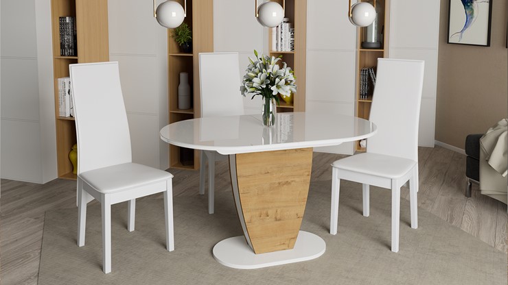 Кухонный стол раскладной Монреаль тип 1 (Белый глянец/Бунратти) в Шахтах - изображение 2