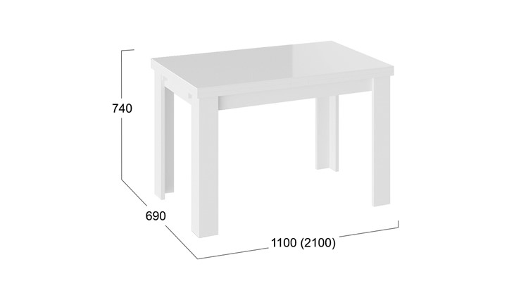 Кухонный стол раздвижной Норман тип 1, цвет Белый/Стекло белый глянец в Таганроге - изображение 2