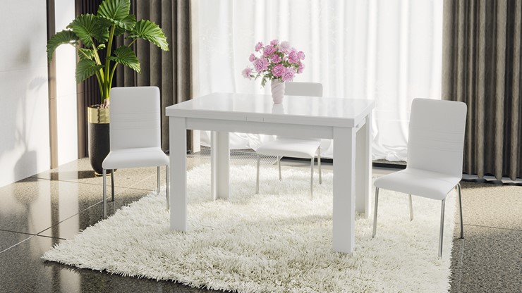 Кухонный стол раздвижной Норман тип 1, цвет Белый/Стекло белый глянец в Таганроге - изображение 4