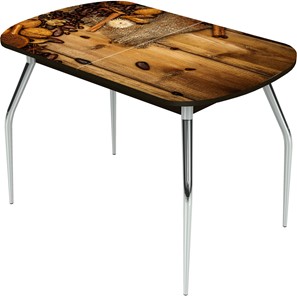 Кухонный стол раскладной Ривьера исп.1 ноги метал. крашеные №24 Фотопечать (Кофе №25) в Шахтах
