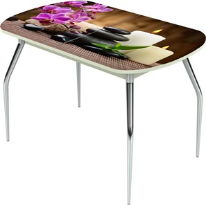 Кухонный стол раздвижной Ривьера исп.2 ноги метал. крашеные №24 Фотопечать (Цветы №18) в Батайске