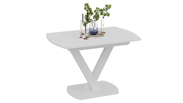 Кухонный стол раскладной Салерно тип 1 (Белый муар/Стекло матовое белое) в Шахтах - предосмотр