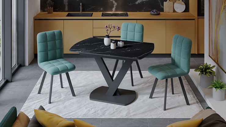 Кухонный раздвижной стол Салерно тип 1 (Черный муар/Стекло черный мрамор) в Шахтах - изображение 2