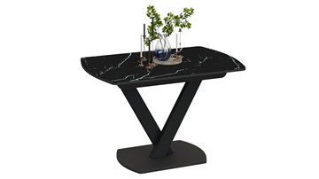 Кухонный раздвижной стол Салерно тип 1 (Черный муар/Стекло черный мрамор) в Шахтах
