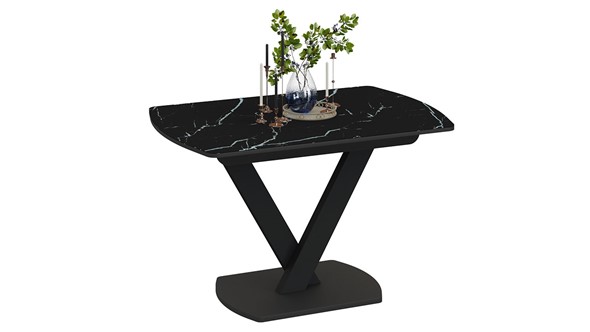 Кухонный раздвижной стол Салерно тип 1 (Черный муар/Стекло черный мрамор) в Шахтах - изображение
