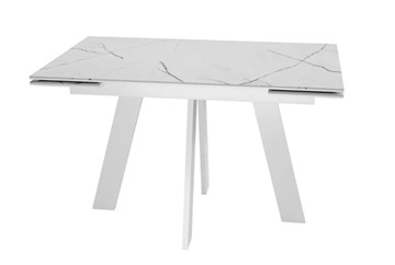 Кухонный раздвижной стол SKM 120, керамика белый мрамор/подстолье белое/ножки белые в Батайске