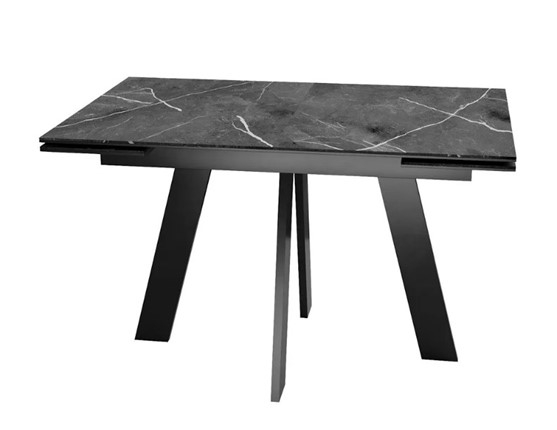 Раздвижной стол SKM 120, керамика черный мрамор/подстолье черное/ножки черные в Таганроге - изображение