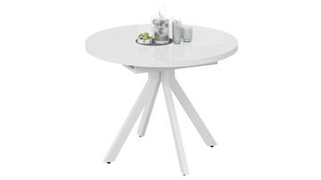 Кухонный раздвижной стол Стокгольм Тип 1 (Белый муар/Стекло глянцевое белое) в Шахтах - предосмотр