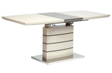Кухонный раздвижной стол WOLF ( mod. 8053-2 ) мдф high gloss/закаленное стекло, 120/160x80x76, слоновая кость/латте в Шахтах