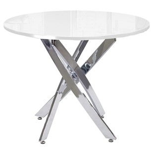 Кухонный обеденный стол Dikline Rs90 стекло белое(кромка белая)/ножки хром в Шахтах