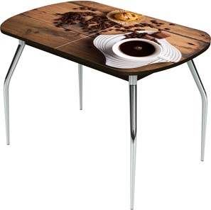 Кухонный стол раскладной Ривьера исп.1 ноги хром №5 Фотопечать (Кофе №14) в Шахтах