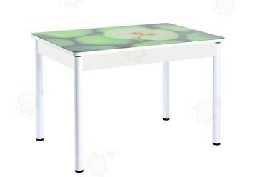 Кухонный раздвижной стол Айсберг-01 СТФ, белый/фотопечать зеленые яблоки/ноги крашеные в Таганроге
