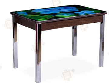 Кухонный раскладной стол Айсберг-01 СТФ, венге/фотопечать фиалка/ноги хром квадратные в Таганроге