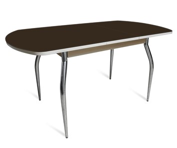 Кухонный раздвижной стол ПГ-07 СТ2, дуб молочный/черное стекло/35 хром гнутые металл в Шахтах