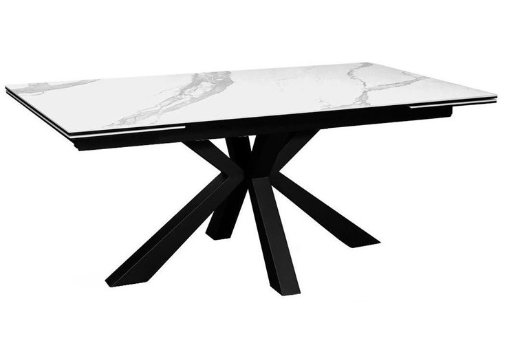 Стол раздвижной DikLine SFE160 Керамика Белый мрамор/подстолье черное/опоры черные (2 уп.) в Каменск-Шахтинском - изображение 1