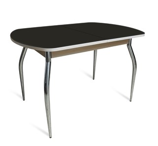 Кухонный обеденный стол ПГ-05 СТ1, дуб молочный/черное стекло/35 хром гнутые металл в Шахтах