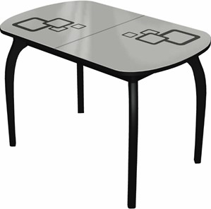 Кухонный стол раскладной Ривьера мини дерево №1, Рисунок квадро (стекло белое/черный/черный) в Шахтах - предосмотр