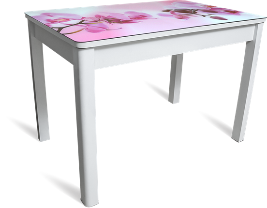 Кухонный раздвижной стол Айсберг-02 СТФ, белое лдсп/орхидея/40 прямые массив белые в Шахтах - изображение