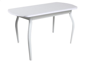 Кухонный обеденный стол ПГ-04 ЛДСП, белый ЛДСП/32 гнутые крашеные металл белый в Шахтах