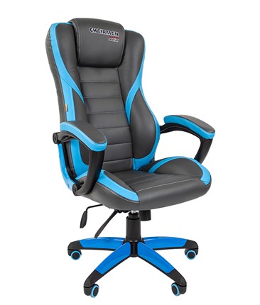 Кресло компьютерное CHAIRMAN GAME 22 эко кожа, серый/голубой в Шахтах - изображение
