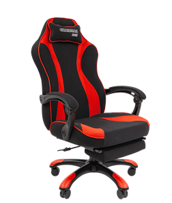 Кресло игровое CHAIRMAN GAME 35 с выдвижной подставкой для ног Ткань  черная / Ткань красная в Батайске