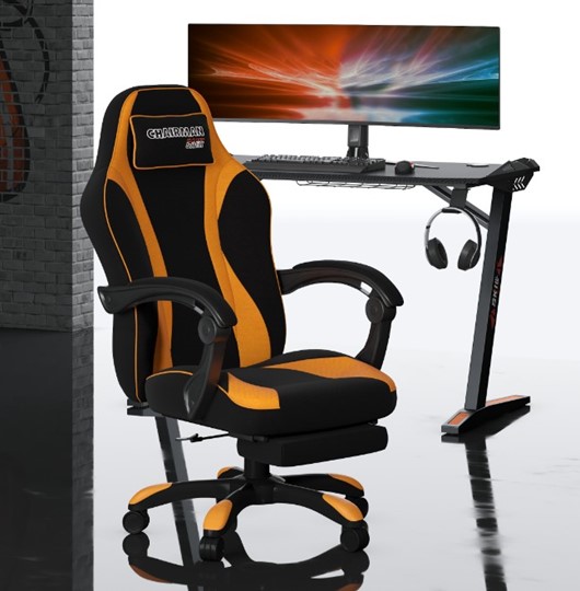Кресло игровое CHAIRMAN GAME 35 с выдвижной подставкой для ног Ткань черная / Ткань оранжевая в Шахтах - изображение 4