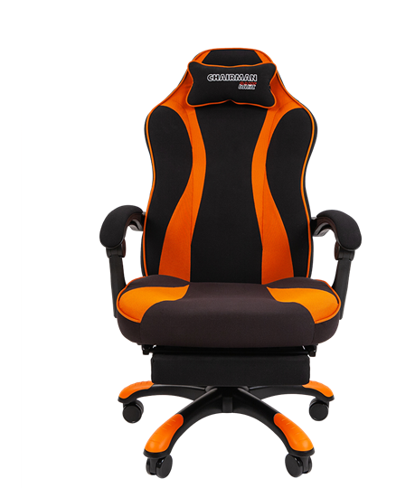 Кресло игровое CHAIRMAN GAME 35 с выдвижной подставкой для ног Ткань черная / Ткань оранжевая в Шахтах - изображение 1