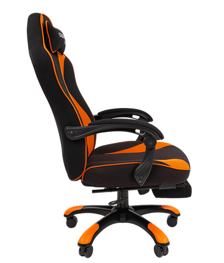 Кресло игровое CHAIRMAN GAME 35 с выдвижной подставкой для ног Ткань черная / Ткань оранжевая в Шахтах - изображение 2