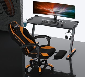 Кресло игровое CHAIRMAN GAME 35 с выдвижной подставкой для ног Ткань черная / Ткань оранжевая в Шахтах - предосмотр 3