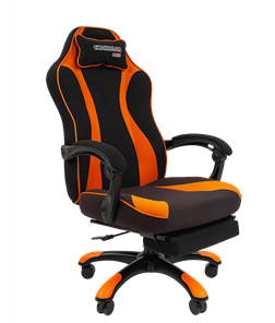 Кресло игровое CHAIRMAN GAME 35 с выдвижной подставкой для ног Ткань черная / Ткань оранжевая в Батайске