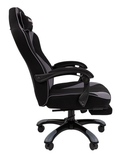 Кресло игровое CHAIRMAN GAME 35 с выдвижной подставкой для ног Ткань черная / Ткань св.серая в Шахтах - изображение 2
