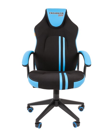 Кресло игровое CHAIRMAN GAME 26  Экокожа - Ткань стандарт. Черный/голубой в Шахтах - изображение 2