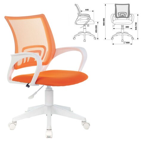 Офисное кресло Brabix Fly MG-396W (с подлокотниками, пластик белый, сетка, оранжевое) 532401 в Шахтах - изображение 4