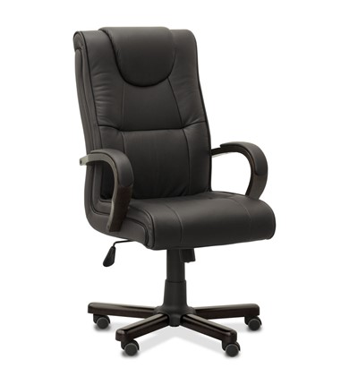 Офисное кресло для руководителя Империя, натуральная кожа с компаньоном / черная/дерево - венге в Шахтах - изображение