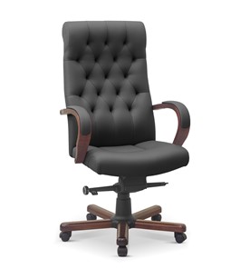 Офисное кресло для руководителя Status, натуральная кожа с компаньоном /серая/дерево - орех аида в Шахтах
