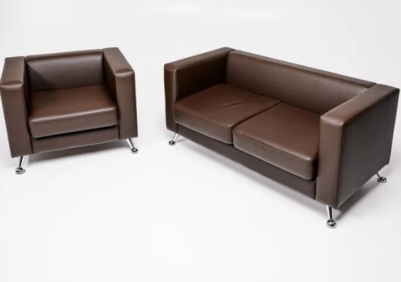 Комплект мебели Альбиони коричневый кожзам  диван 2Д + кресло в Шахтах - изображение