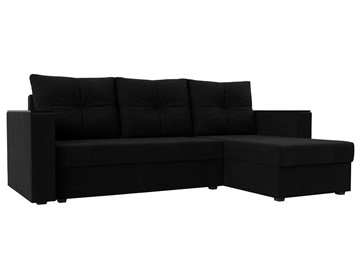 Угловой диван с оттоманкой Атланта Лайт Б/С, Черный (Микровельвет) в Шахтах