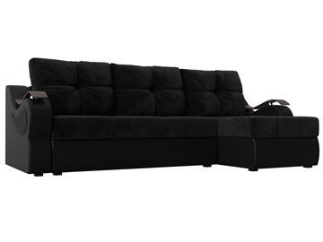 Угловой раскладной диван Меркурий, Черный/Черный (велюр/экокожа) в Шахтах