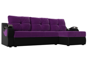 Угловой диван Меркурий, Фиолетовый/черный (вельвет/экокожа) в Батайске