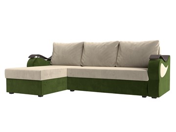 Угловой раскладной диван Меркурий Лайт, Бежевый/Зеленый (микровельвет) в Шахтах
