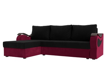 Угловой диван с оттоманкой Меркурий Лайт, Черный/Бордовый (микровельвет) в Шахтах