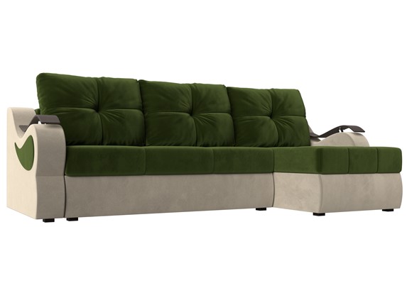 Угловой диван Меркурий, Зеленый/бежевый (вельвет) в Шахтах - изображение