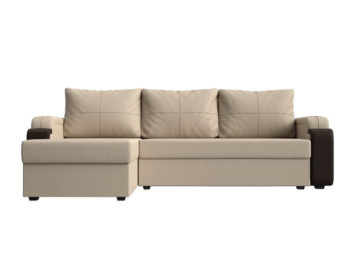 Угловой диван с оттоманкой Николь лайт, Бежевый/Коричневый (экокожа) в Шахтах - изображение 1