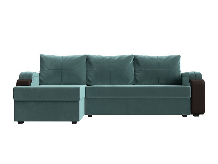 Угловой диван с оттоманкой Николь лайт, Бирюзовый/Коричневый (велюр/экокожа) в Шахтах - изображение 1
