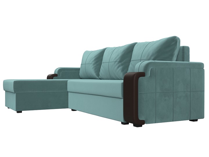 Угловой диван с оттоманкой Николь лайт, Бирюзовый/Коричневый (велюр/экокожа) в Шахтах - изображение 2