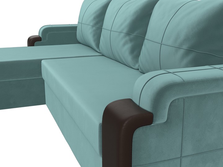 Угловой диван с оттоманкой Николь лайт, Бирюзовый/Коричневый (велюр/экокожа) в Шахтах - изображение 3