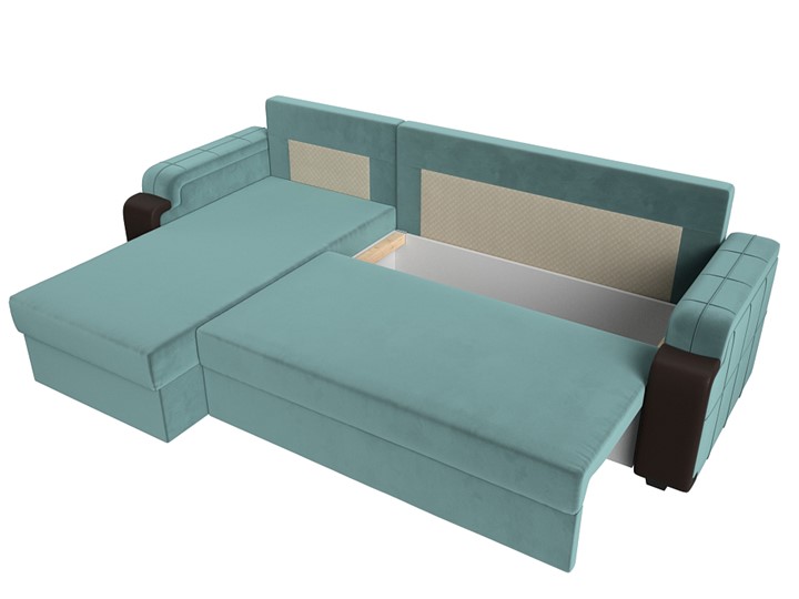 Угловой диван с оттоманкой Николь лайт, Бирюзовый/Коричневый (велюр/экокожа) в Шахтах - изображение 5