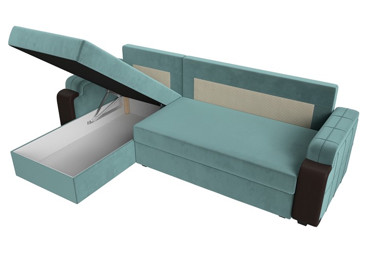 Угловой диван с оттоманкой Николь лайт, Бирюзовый/Коричневый (велюр/экокожа) в Шахтах - изображение 7