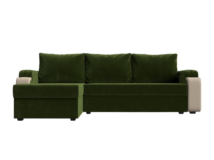 Угловой раскладной диван Николь лайт, Зеленый/Бежевый (микровельвет/экокожа) в Шахтах - изображение 1